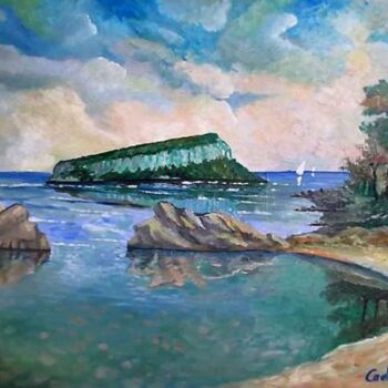 Pintura intitulada "Figarolo island gol…" por Enzo Cadeddu (Cadenzo), Obras de arte originais, Óleo Montado em Painel de mad…