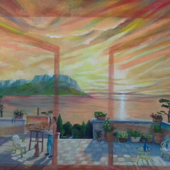 Painting titled "Oltre la Terrazza s…" by Enzo Cadeddu (Cadenzo), Original Artwork, Oil