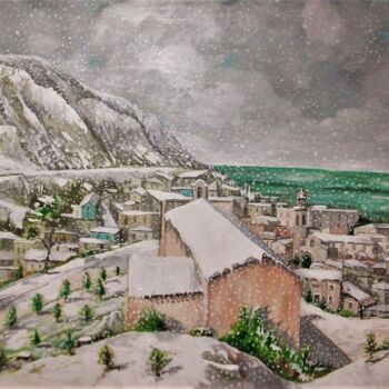 Painting titled "La chiesa del Carmi…" by Enzo Cadeddu (Cadenzo), Original Artwork, Oil Mounted on Wood Stretcher frame