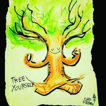 Drawing titled "tree-yourself" by Enzo Furfaro, Original Artwork, Conté