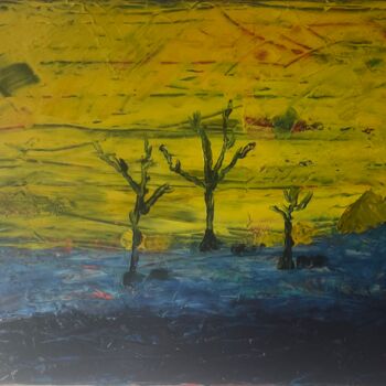 Painting titled "3 arbres" by Enzo D'Alfonso, Original Artwork, Oil Mounted on Wood Stretcher frame