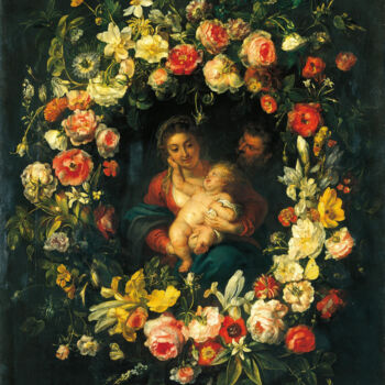 Pittura intitolato "Sainte Famille dans…" da Érasme Quellin Le Jeune, Opera d'arte originale, Olio