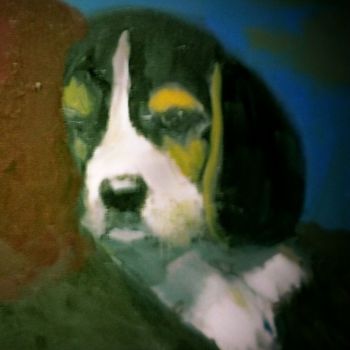 Ζωγραφική με τίτλο "Sleepy Beagle" από Robert Berrigan, Αυθεντικά έργα τέχνης
