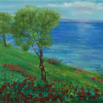 Malerei mit dem Titel "Ohrid Lake" von Erdal Bölükbaşı, Original-Kunstwerk, Öl