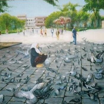 Peinture intitulée "Beyazıt Meydanında…" par Erdal Bölükbaşı, Œuvre d'art originale, Huile