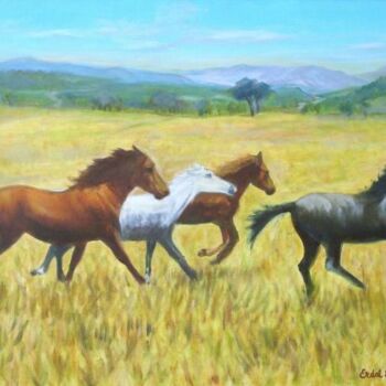 Pintura intitulada "Ovada Atlar (Horses…" por Erdal Bölükbaşı, Obras de arte originais, Óleo