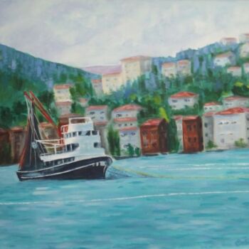 Schilderij getiteld "Sarıyer'in Balıkçıl…" door Erdal Bölükbaşı, Origineel Kunstwerk, Olie