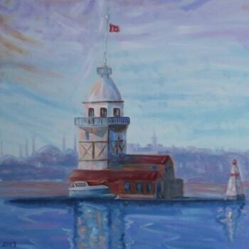 Malerei mit dem Titel "Kız Kulesi" von Erdal Bölükbaşı, Original-Kunstwerk, Öl