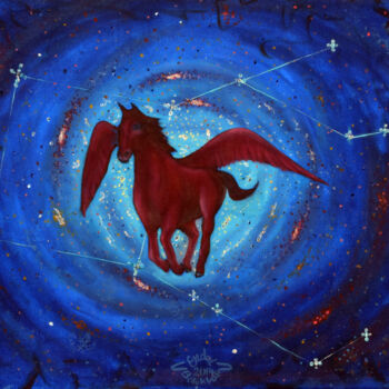 Painting titled "Winged Horse" by Erdal Bölükbaşı, Original Artwork, Acrylic