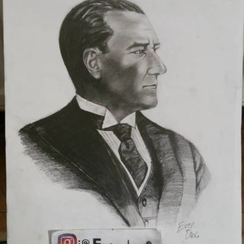 「Mustafa Kemal Atatü…」というタイトルの描画 Eren Dinçによって, オリジナルのアートワーク, 木炭