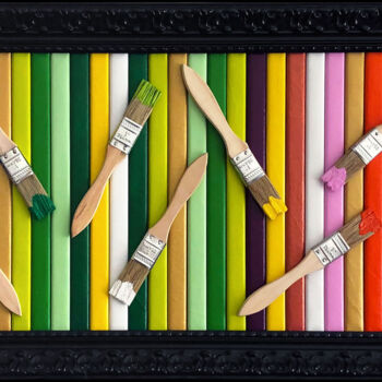 Scultura intitolato "3D stripes - Tribut…" da Mimi Eres, Opera d'arte originale, Legno
