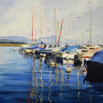 Painting titled "Reflets de Nyon" by Eric Baghtchadjian, Original Artwork, Watercolor