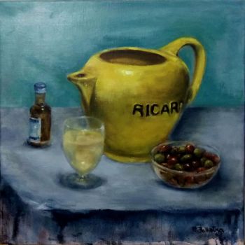 Painting titled "Au coin d’une table" by Eric Ballestra, Original Artwork, Oil