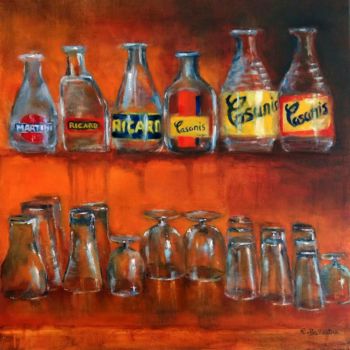Painting titled "Le bar" by Eric Ballestra, Original Artwork, Oil