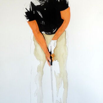Drawing titled "golf, le putt" by Eric Bourdon, Original Artwork, Ink