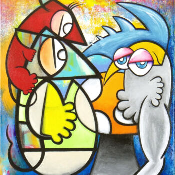 Painting titled "L'Oracle du Hibou M…" by Eric Bourdon, Original Artwork, Acrylic Mounted on Wood Stretcher frame