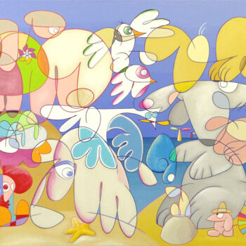 Картина под названием "Holi Days" - Eric Bourdon, Подлинное произведение искусства, Акрил Установлен на Деревянная рама для…