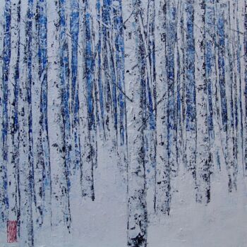 Painting titled "Forêt enneigée" by Eric Bourse, Original Artwork, Acrylic Mounted on Wood Stretcher frame