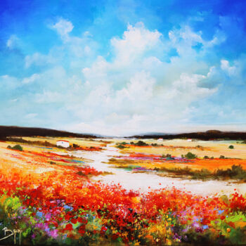 Painting titled "Plaine aux fleurs r…" by Eric Bruni, Original Artwork, Acrylic Mounted on Wood Stretcher frame