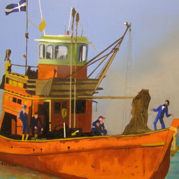 Painting titled "Fishing in Orange" by Eric Burgess-Ray, Original Artwork