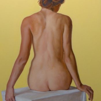 Painting titled "Petit nu jaune" by Eric Cardonnel, Original Artwork, Oil