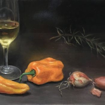 Painting titled "Nature morte aux po…" by Eric Cardonnel, Original Artwork, Oil