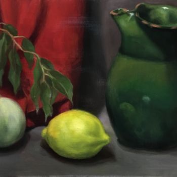 Painting titled "Citron et Melon Vert" by Eric Cardonnel, Original Artwork, Oil