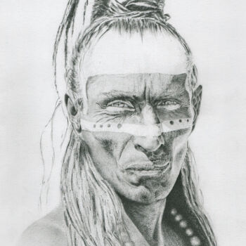 Drawing titled "Défi amérindien" by Eric Chapon, Original Artwork, Graphite