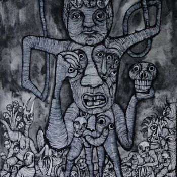 Dibujo titulada "le dieu de la folie" por Eric Demelis, Obra de arte original, Tinta