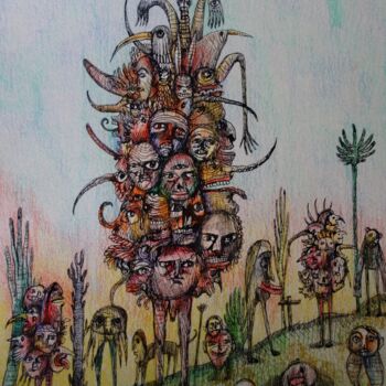 Dessin intitulée "le voyageur diffici…" par Eric Demelis, Œuvre d'art originale, Crayon