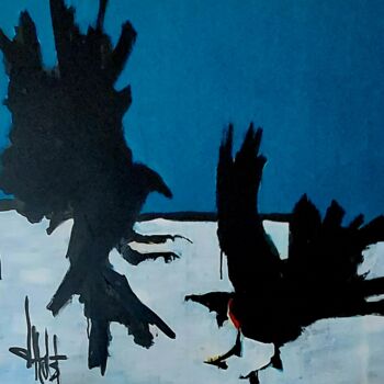Peinture intitulée "2Ravens" par Eric Dhulst, Œuvre d'art originale, Acrylique