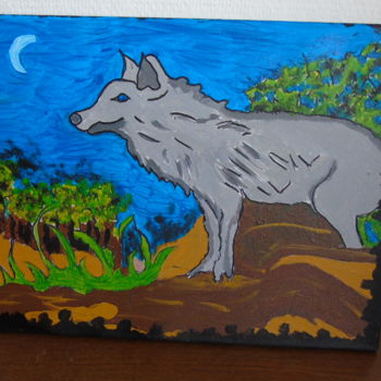 Peinture intitulée "loup clair de lune" par Eric Escutenaire, Œuvre d'art originale, Acrylique