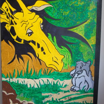Peinture intitulée "réconfort  de giraf…" par Eric Escutenaire, Œuvre d'art originale, Acrylique