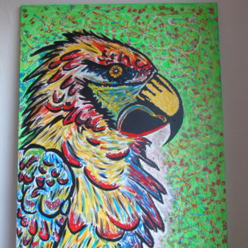 Painting titled "rocky le perroquet" by Eric Escutenaire, Original Artwork, Acrylic