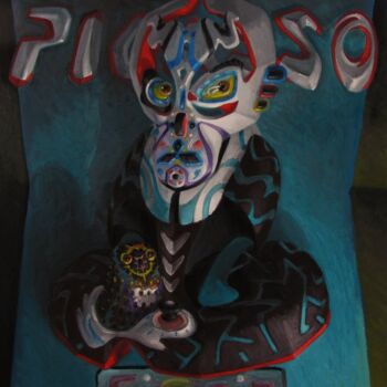 Painting titled "Picasso à la chouet…" by Eric Fiorin, Original Artwork, Oil