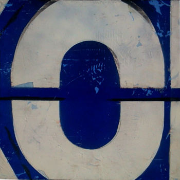 Painting titled "K.Ø.N carré bleu 04" by Eric Flabeau, Original Artwork, Oil