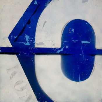 Painting titled "K.Ø.N carré bleu 03" by Eric Flabeau, Original Artwork, Oil