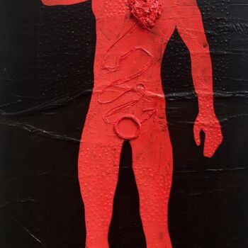 Painting titled "Red human peace - a…" by Eric Leroy (Rico), Original Artwork, Acrylic Mounted on Wood Stretcher frame