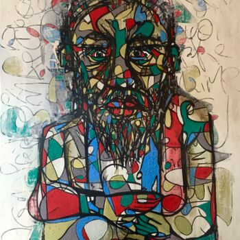 Painting titled "Le barbu - art cont…" by Eric Leroy (Rico), Original Artwork, Acrylic Mounted on Wood Stretcher frame