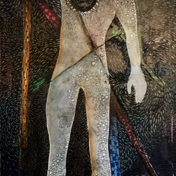 Painting titled "Le chasseur - the h…" by Eric Leroy (Rico), Original Artwork, Acrylic Mounted on Wood Stretcher frame