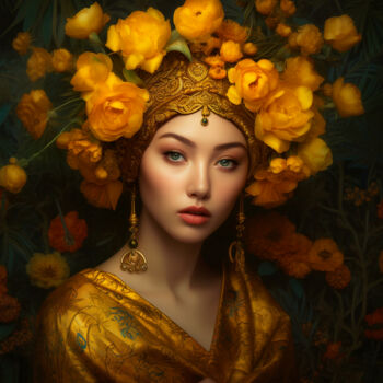 제목이 "#1 - Golden Woman"인 디지털 아트 Eric Lespinasse로, 원작, 디지털 알루미늄에 장착됨