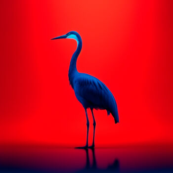 Photography titled "#3 - Colorful heron" by Eric Lespinasse, Original Artwork, Digital Photography Mounted on Aluminium