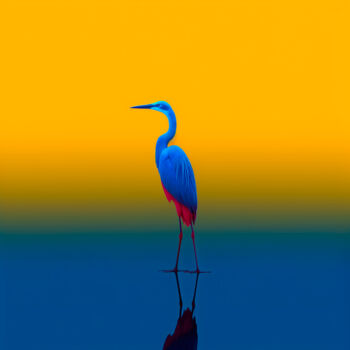 Photography titled "#5 - Colorful heron" by Eric Lespinasse, Original Artwork, Digital Photography Mounted on Aluminium
