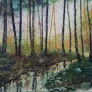 Painting titled "Le miroir des ombres" by Eric Lorcy, Original Artwork, Watercolor
