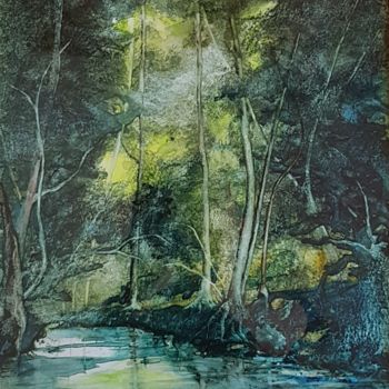 Pittura intitolato "La rivière bleue" da Eric Lorcy, Opera d'arte originale, Acquarello