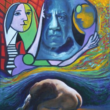 Schilderij getiteld "Picasso at the Alta…" door Eric Matranga, Origineel Kunstwerk, Olie Gemonteerd op Frame voor houten bra…