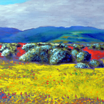 Painting titled "Sage, Poppies, and…" by Eric Matranga, Original Artwork, Oil Mounted on Wood Stretcher frame