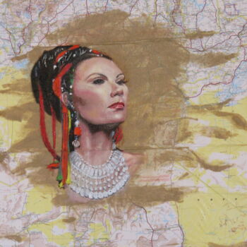 Schilderij getiteld "Sahara" door Eric Mazurie, Origineel Kunstwerk, Olie Gemonteerd op Frame voor houten brancard