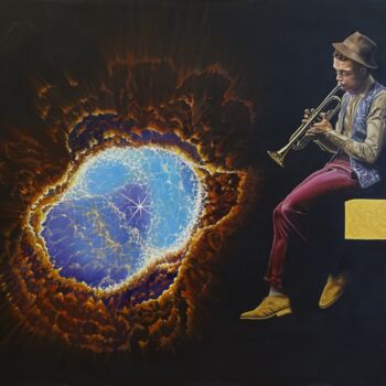 Painting titled "NGC 3132" by Eric Mazurie, Original Artwork, Oil Mounted on Wood Stretcher frame