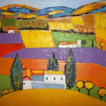 Painting titled "patchwork en proven…" by Baka Artiste Peintre Figuratif Expréssio, Original Artwork, Oil Mounted on Cardboa…